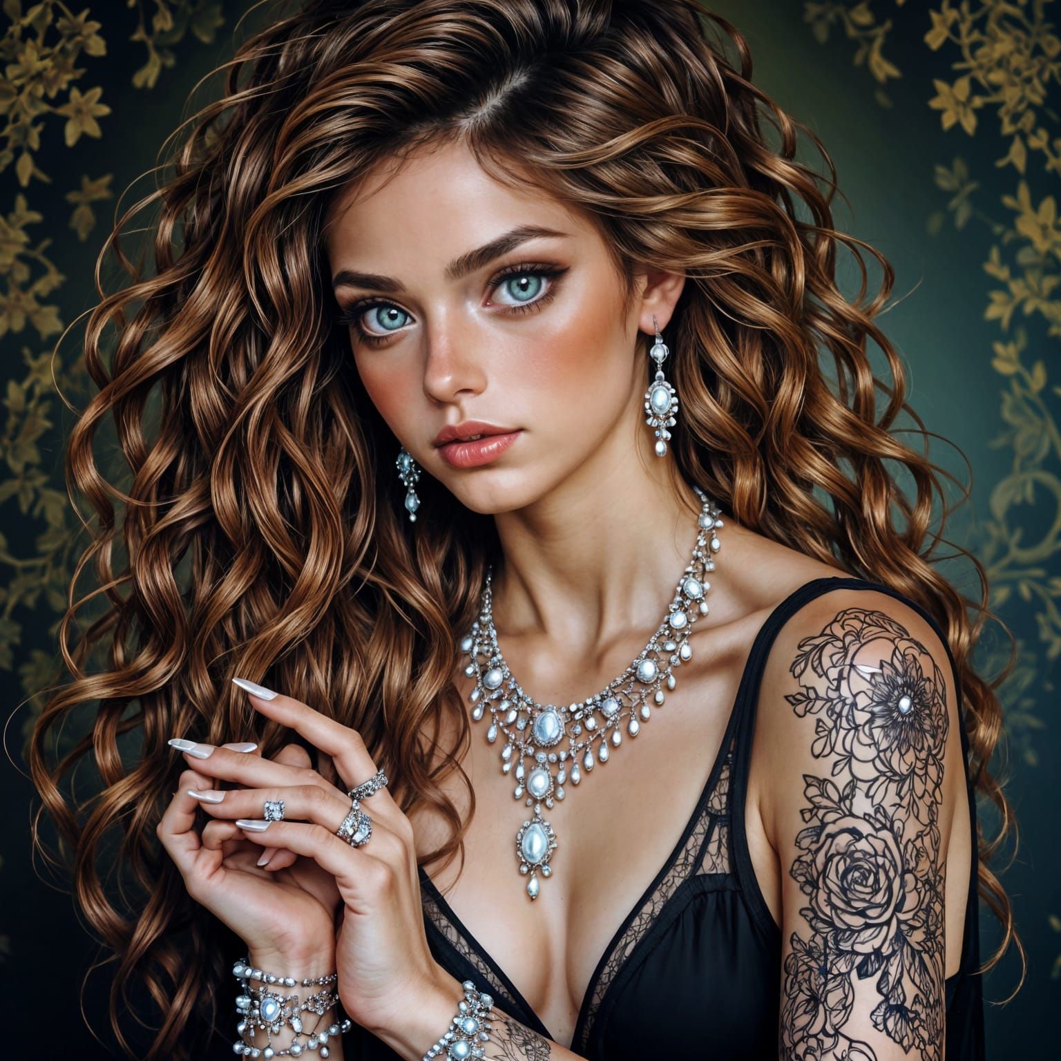 <lora:Wild Serenity:1.5> A beautiful woman wearing diamond jewelry