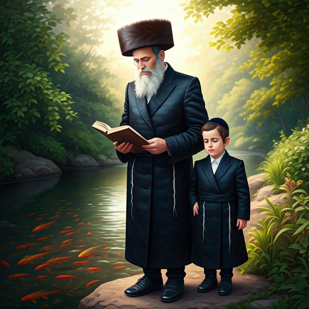 Devout Father and Son by a Brook