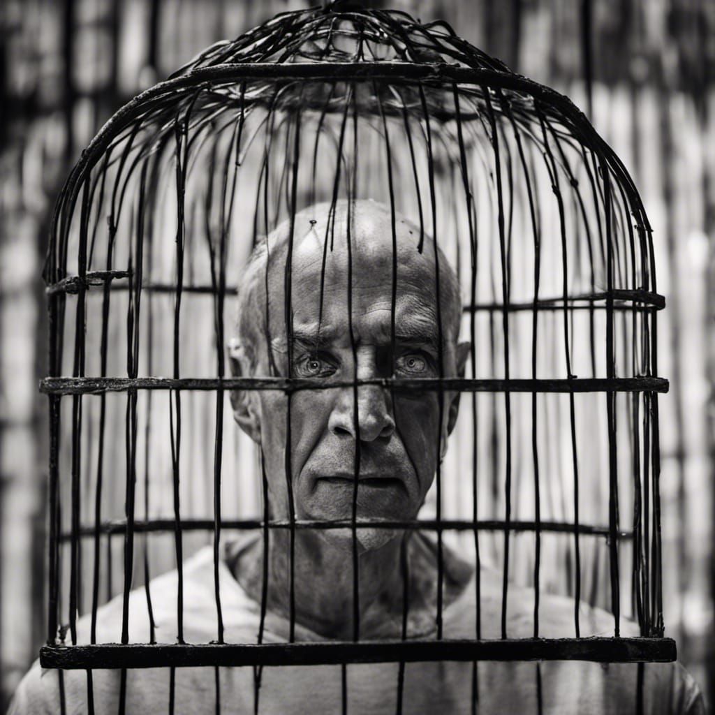 Man's Head in Birdcage, Roger Ballen Style