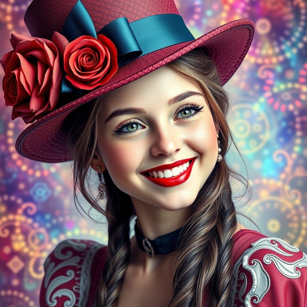 Girl in Hat with Rose: Steampunk Digital Art