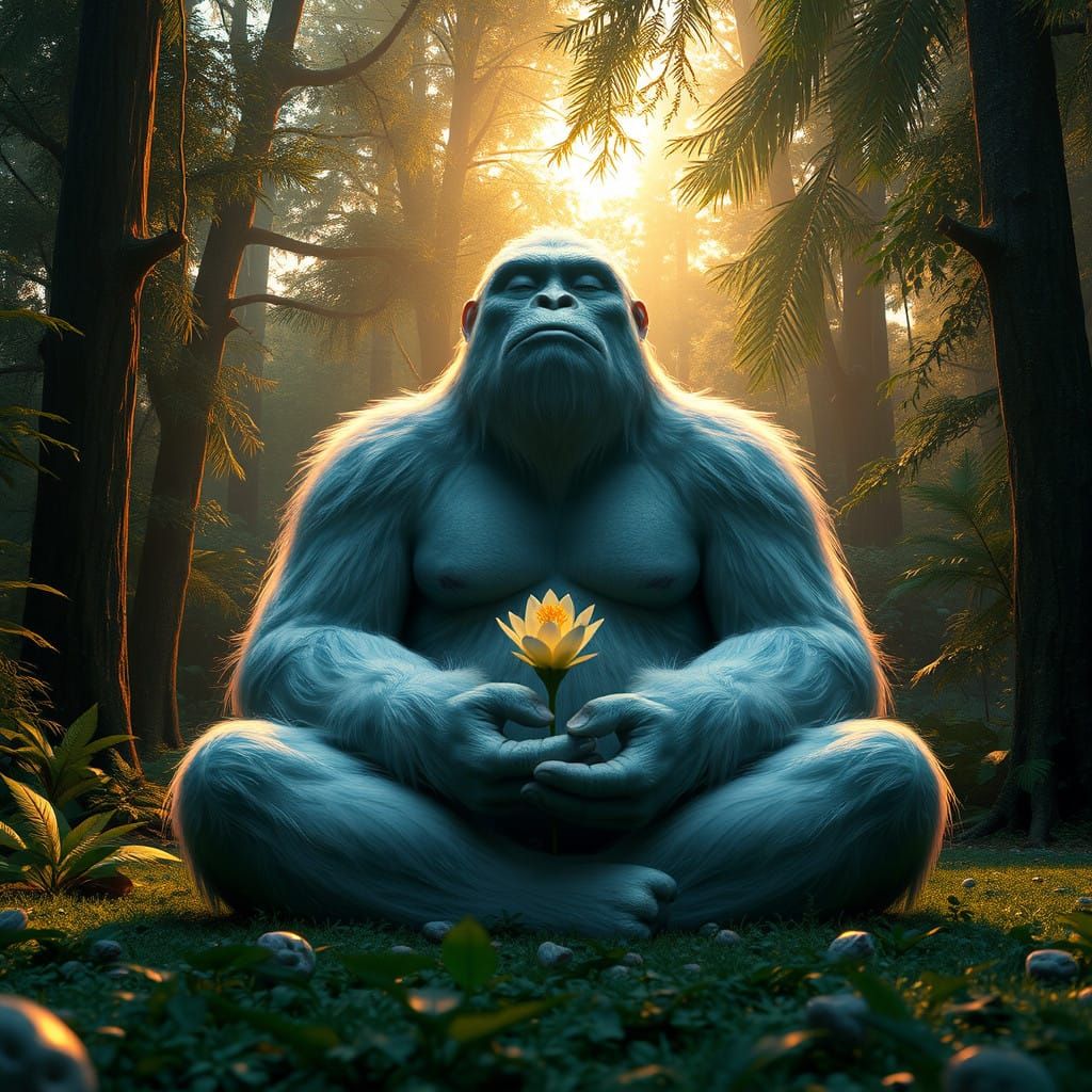 Serene Yeti in Ethereal Forest