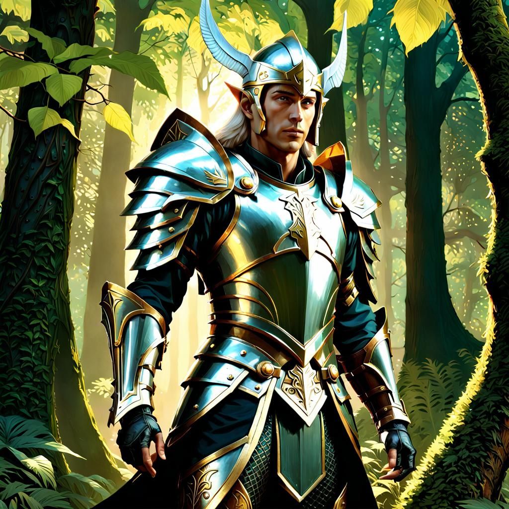 High Elf Warrior in Enchanted Forest, Detailed 3D Render