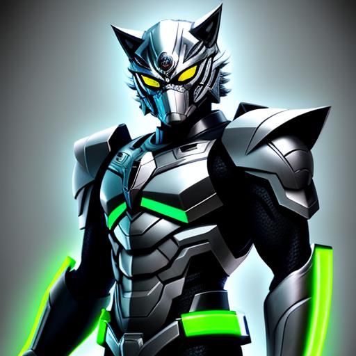 Silver Wolf Kamen Rider with Neon Glow
