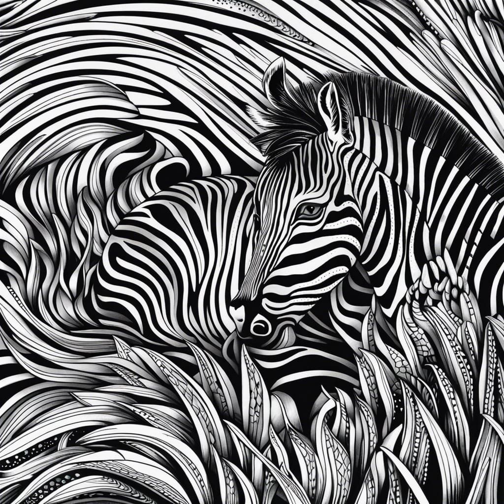 Elegant Zebra on Grassy Plain in Zentangle Style