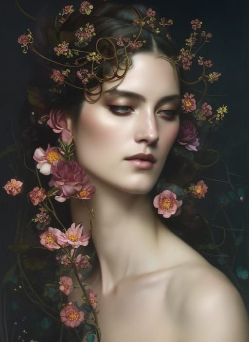 Visionary Queen Goddess Portrait in Intricate Watercolor Sty...