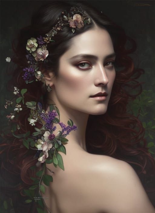 Visionary Nature Goddess Portrait with Flowers