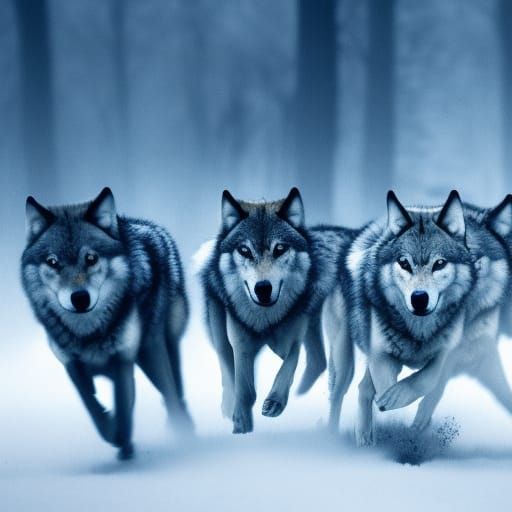 Wolves Running: Dynamic Art Deco Splash Art