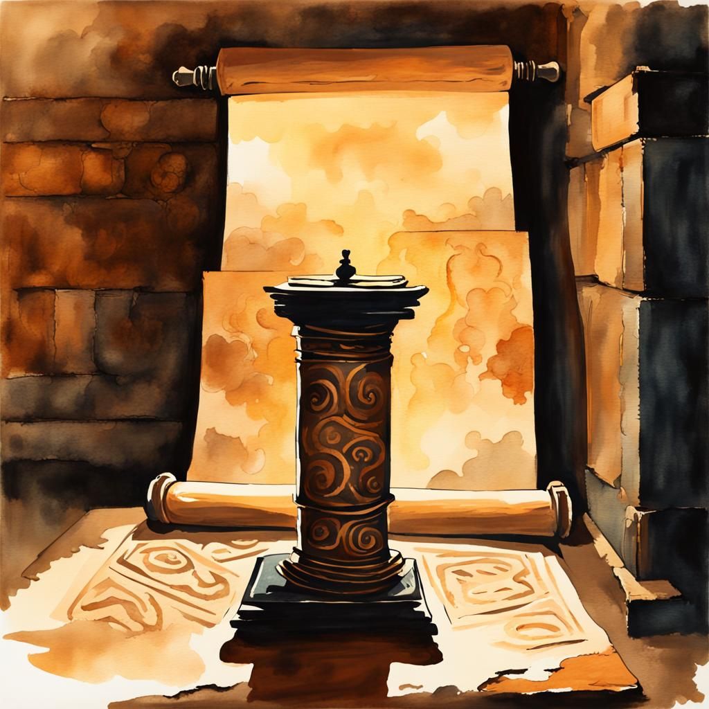 Ancient Scroll Silhouette in Gouache Watercolor Style