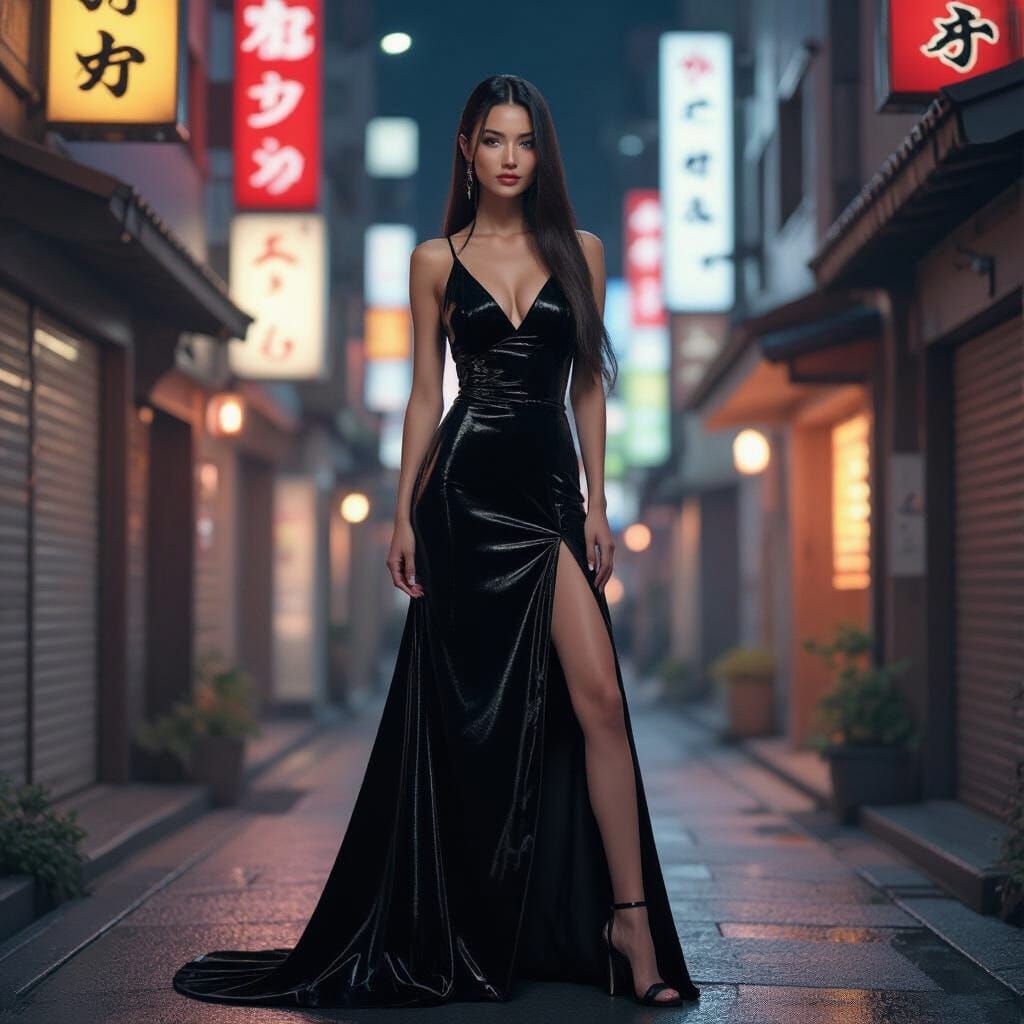 Futuristic Woman in Tokyo Alleyway, Ukiyo-e Style