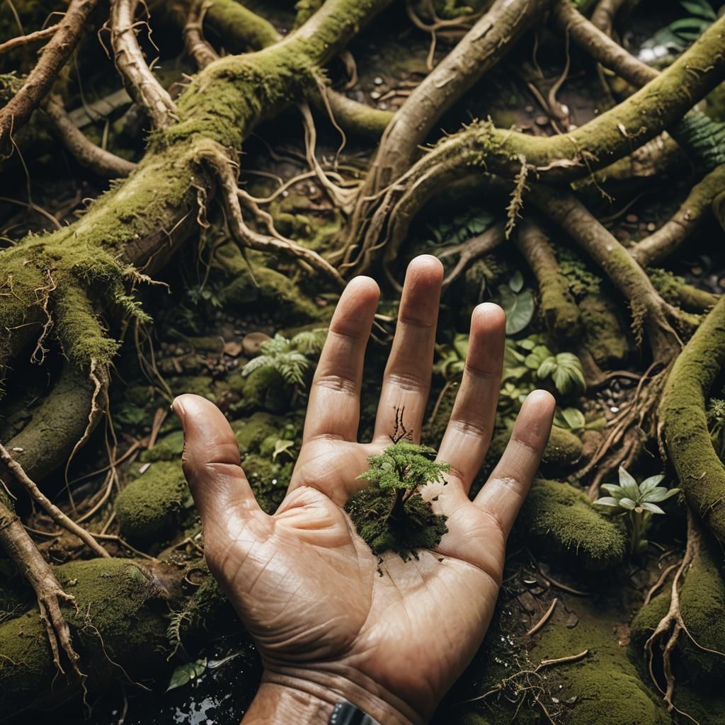 Miniature Forest Biome on Hand: Fantasy Art