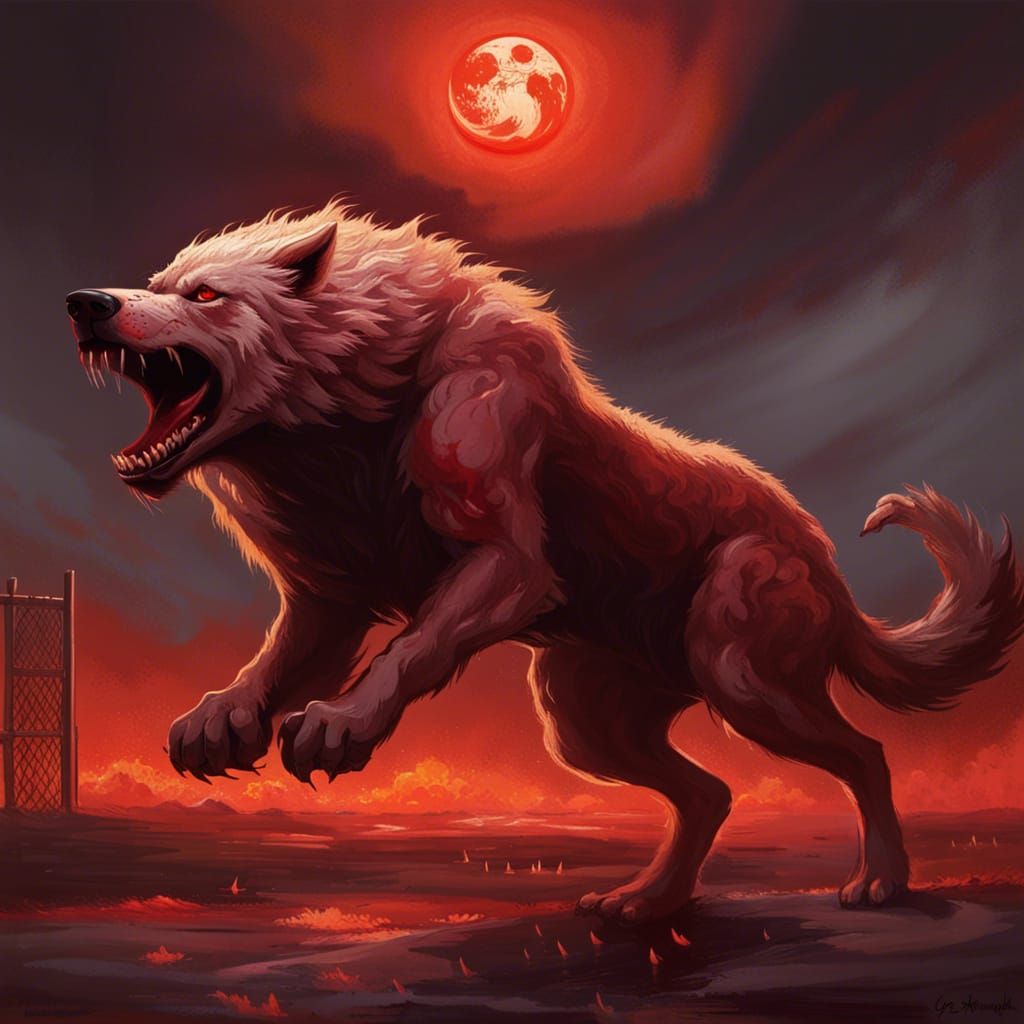 Fiery Dire Wolf Rugby Under Blood Moon