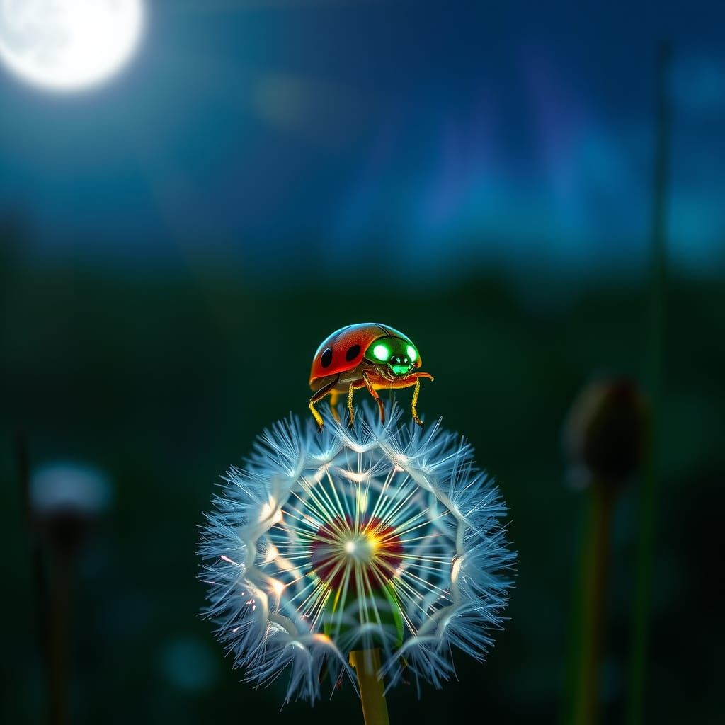 Bioluminescent Ladybug in Moonlit Meadow, Kirlian Photograph...
