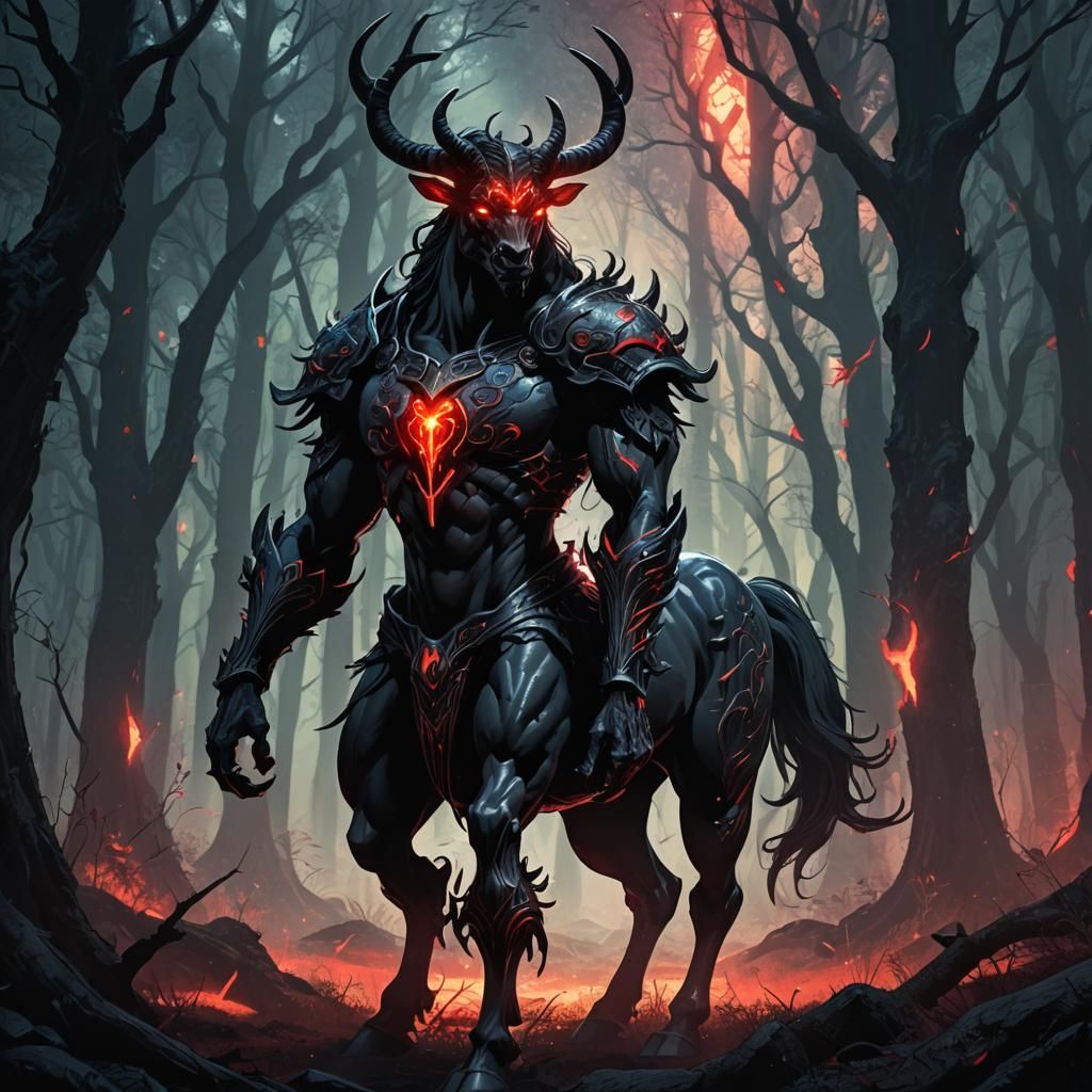 Evil Centaur in Dark Forest: Anime Style Digital Art