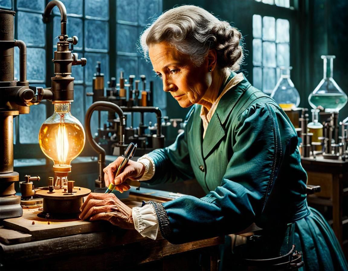 Marie Curie in Laboratory: Hyperrealistic Oil Painting