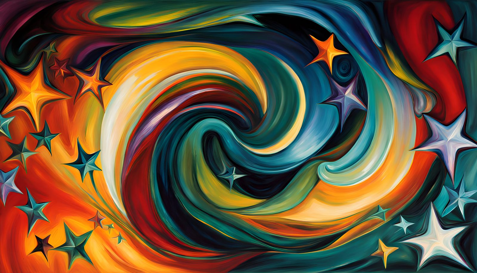 Cosmic Stars in Swirling Energy Abstract Expressionism