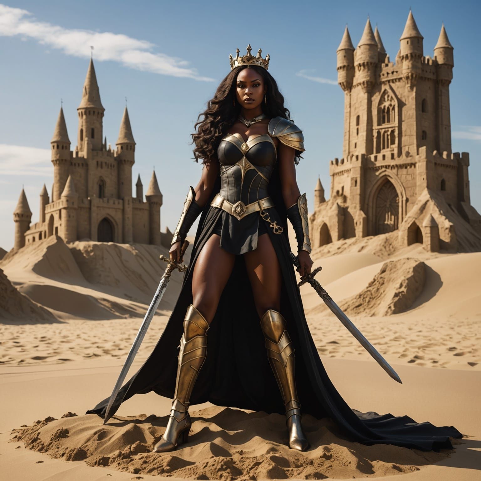 Gothic Medieval Superheroine Guarding Sandcastle Fortress