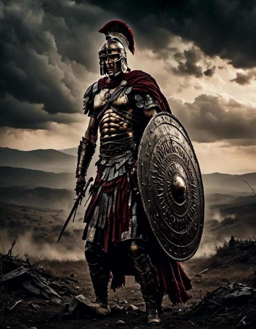 A Spartan warlord with shield and spear