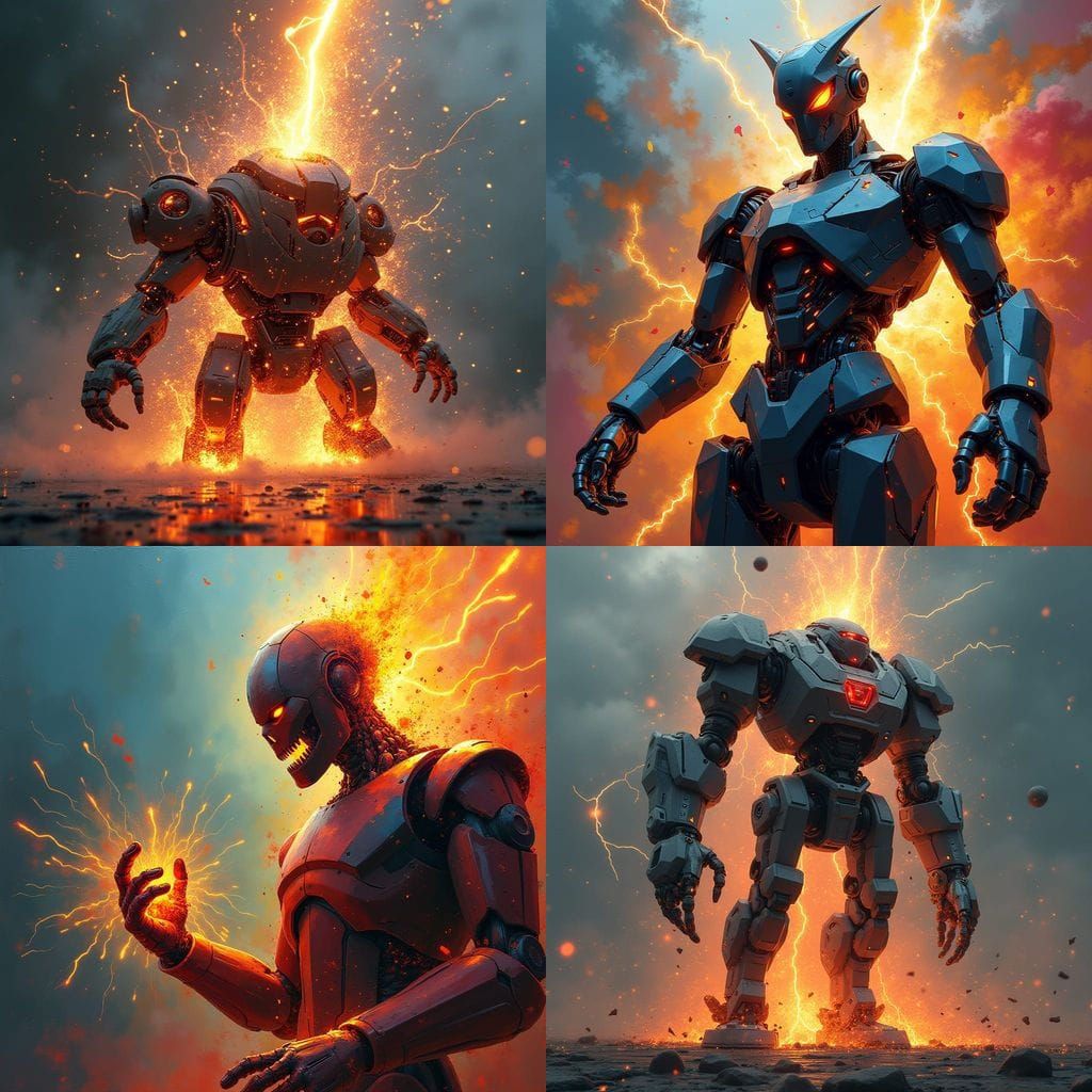 Evil Robot Destroyed in Geometric Cubist Style