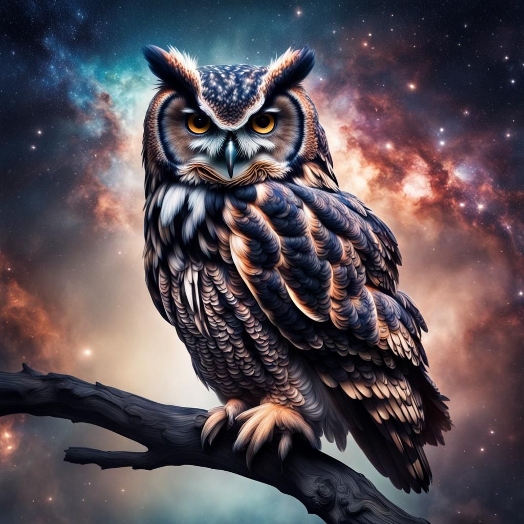 Hyperrealistic Galaxy Owl in HDR