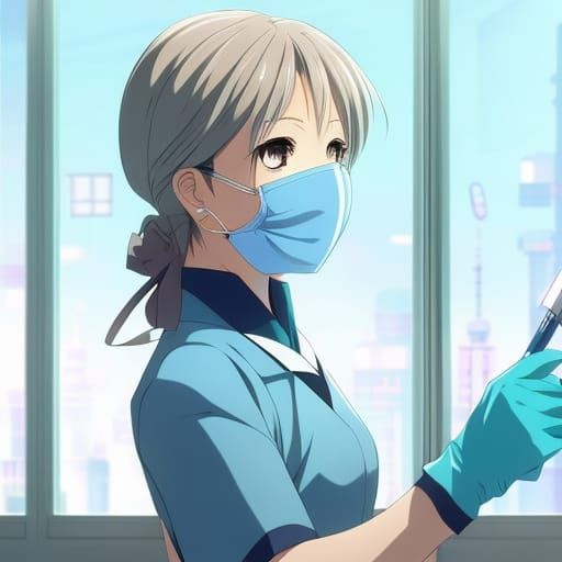 Dental Hygienist in Anime Style with Mask and Gloves