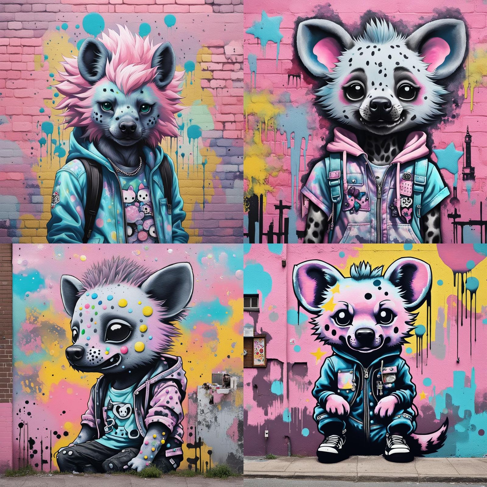 Sanrio Hyena Mural in Pastel Goth Style