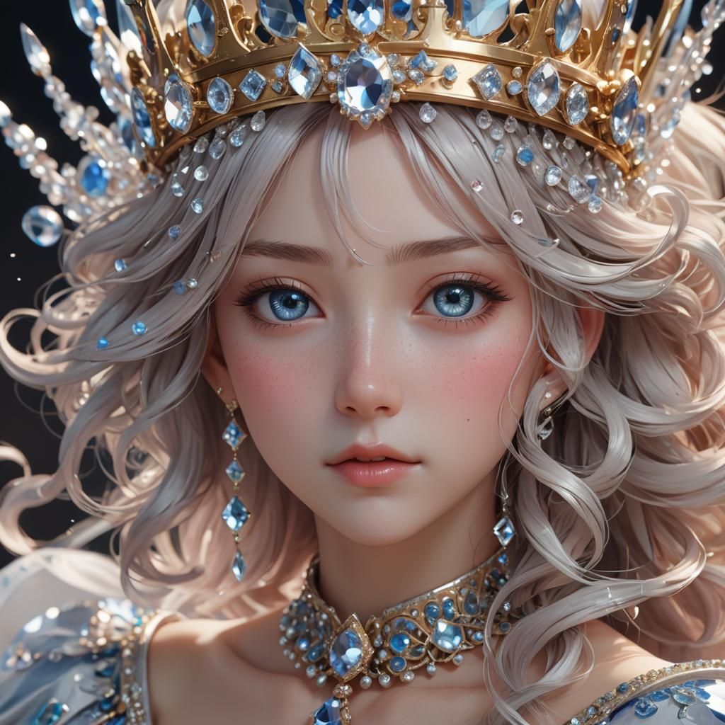 Crown Princess with Crystal Crown in 3D Anime Art