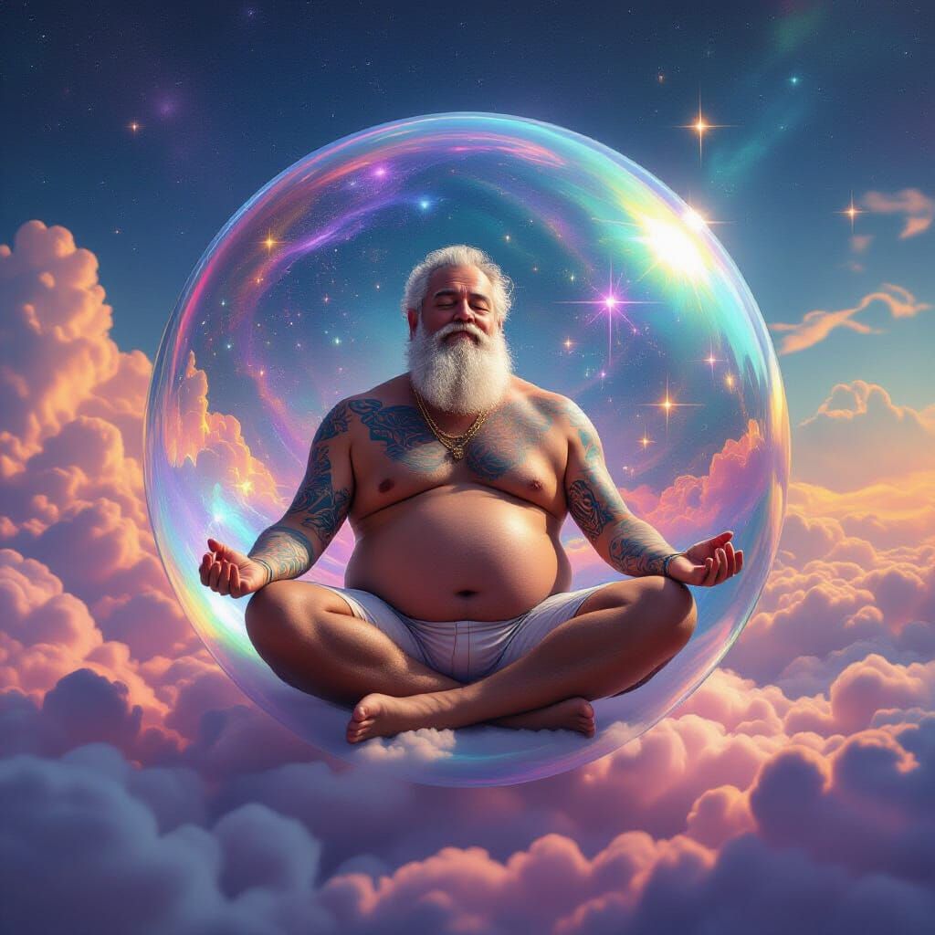 Celestial Meditator in Psychedelic Clouds