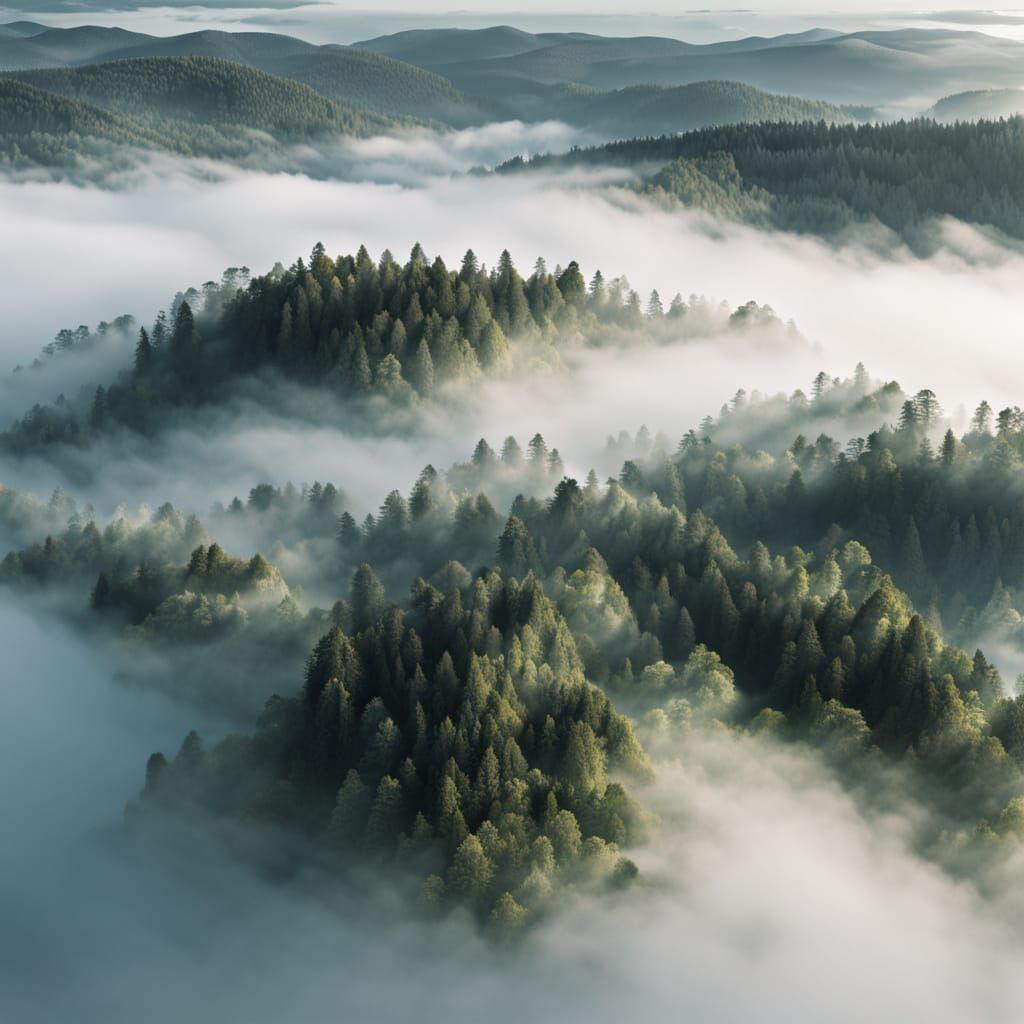Misty Forest Valley in Isometric View