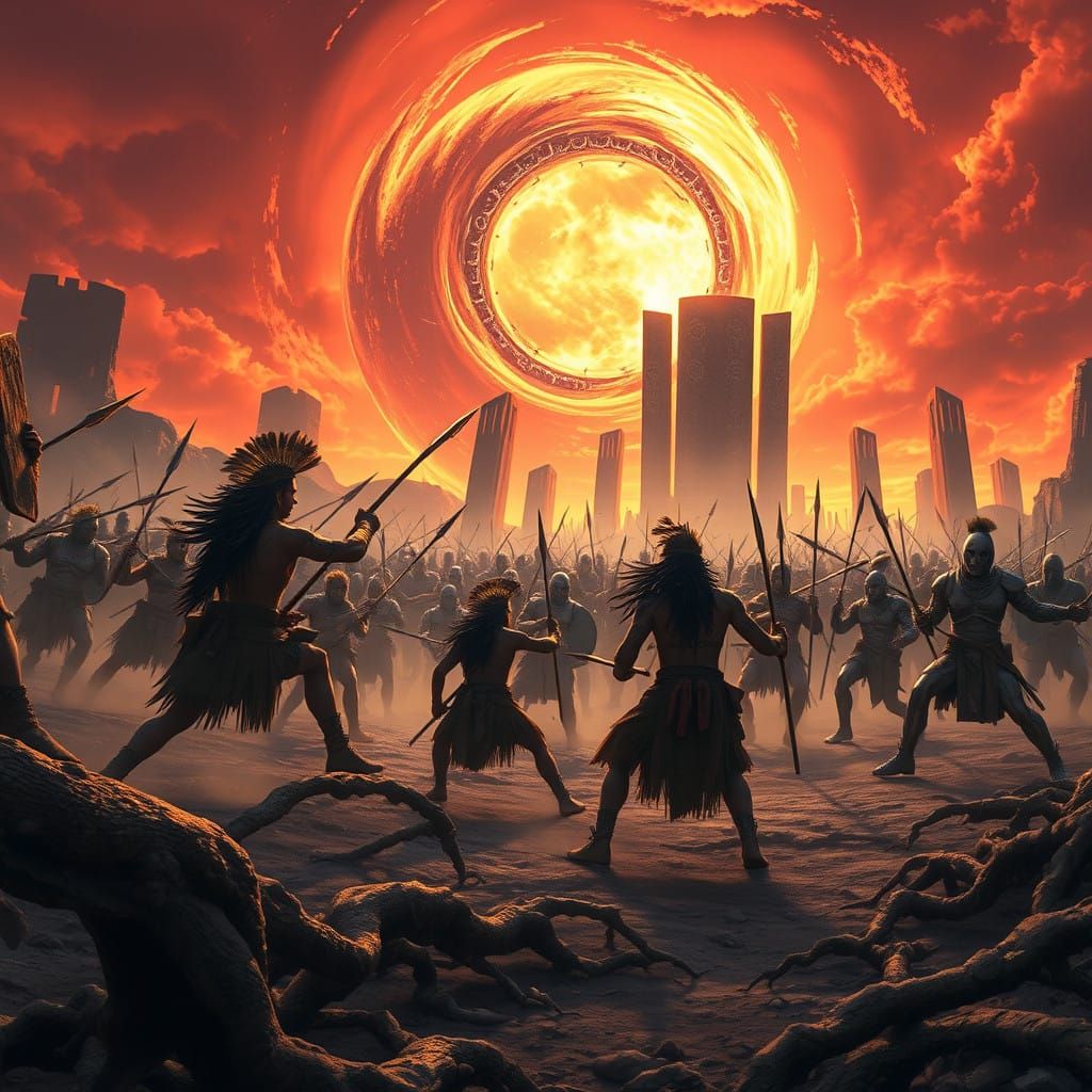 Ancient Tribe Battles Futuristic Army in Epic Cinematic Scen...