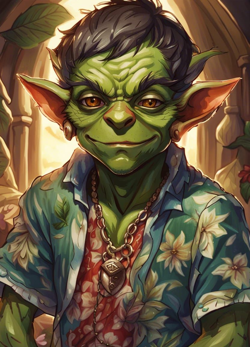 Goblin Portrait in Anime Style, Hawaiian Shirt