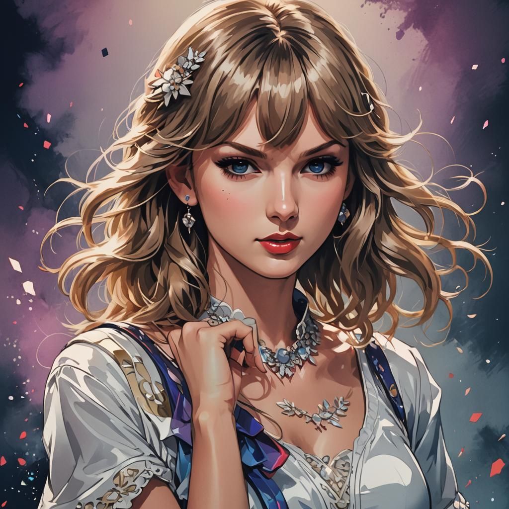 Taylor Swift Anime Portrait in Cel-Shaded Style