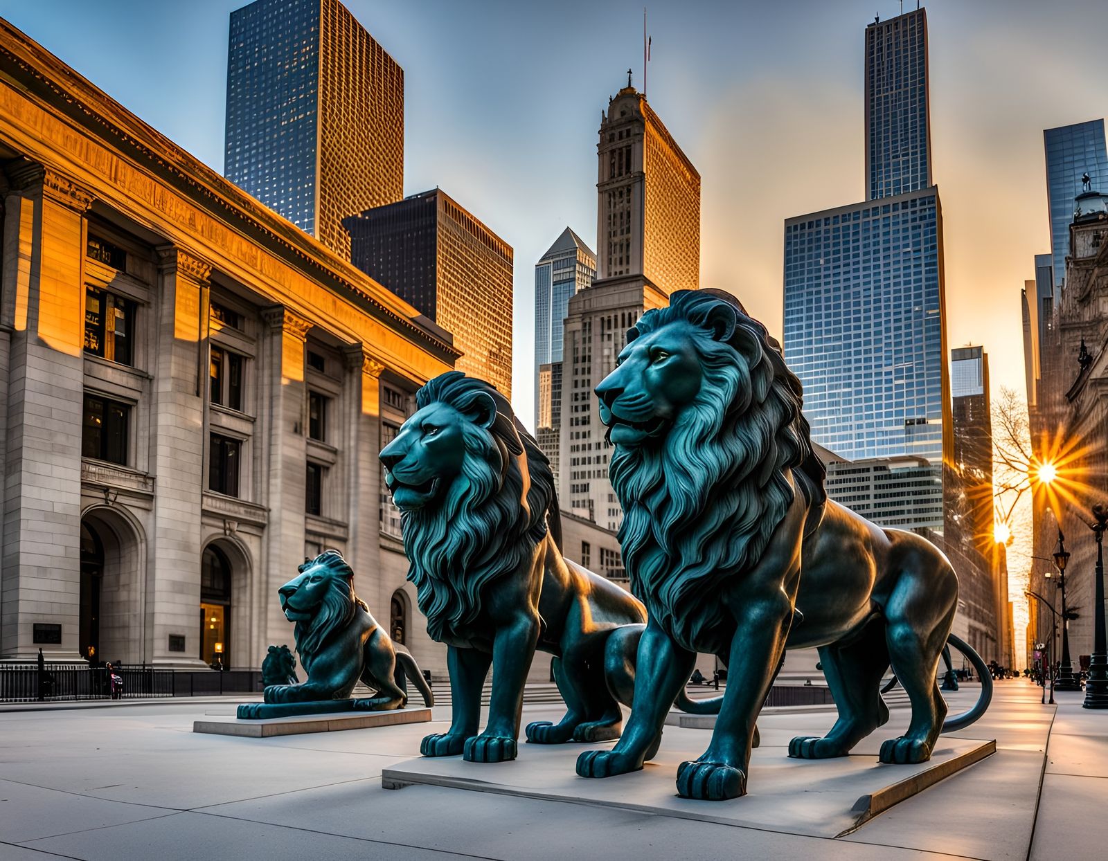 Chicago Art Institute Lions at Sunrise