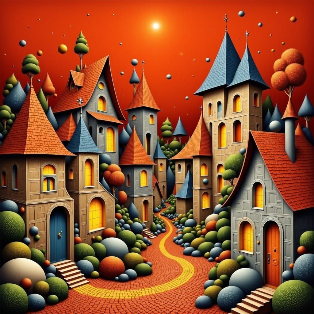 Warm Whimsical Storybook Cottages in Rich Rustic Red