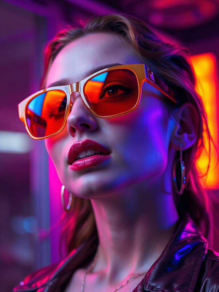 Cyberpunk Portrait of a Confident Woman in Neon Lighting