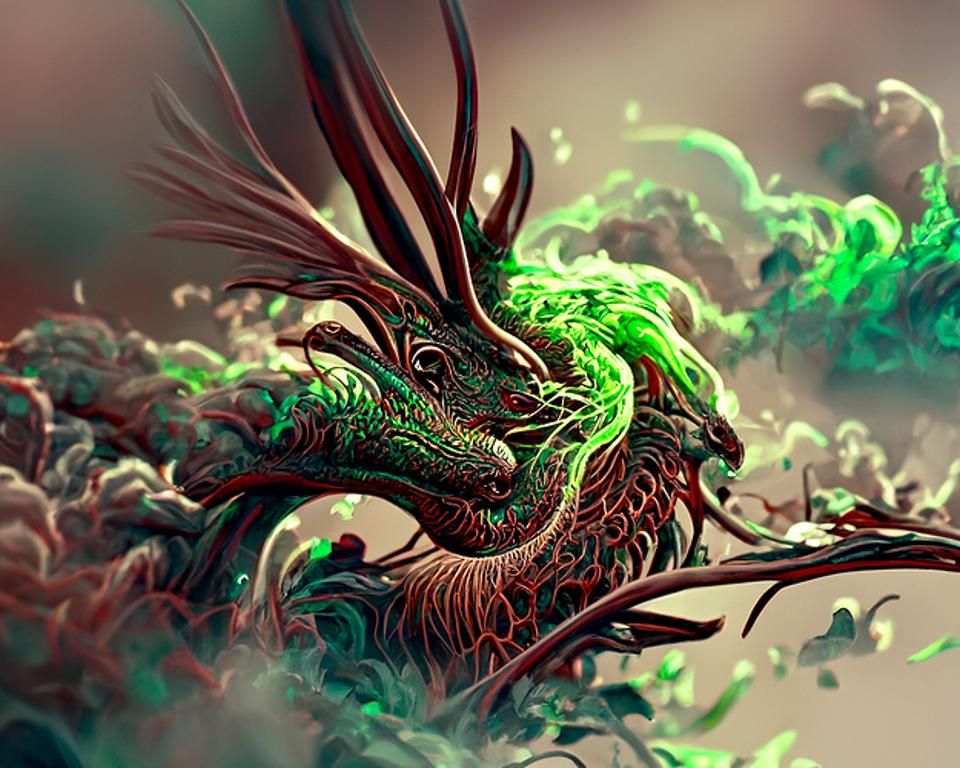 Majestic Green and Red Dragon in Digital Art Style