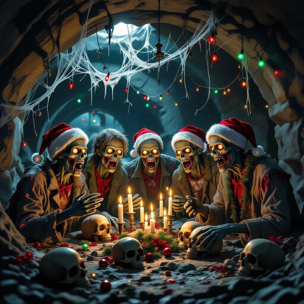 Zombie Christmas Celebration in Crypt