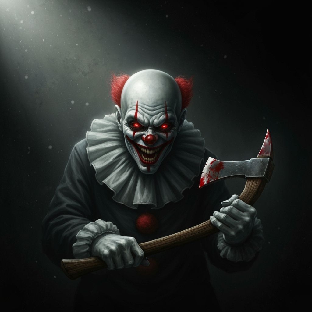 Killer Clown With Axe Lurking in Shadows