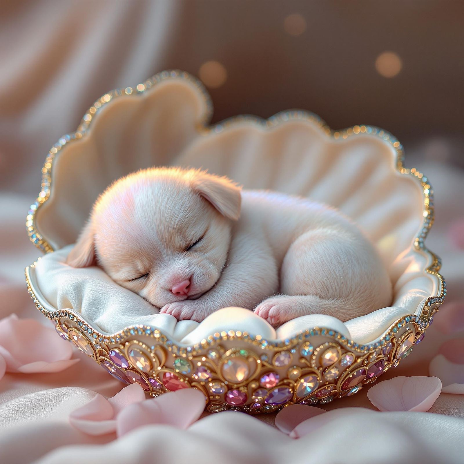 Lavender Hued Puppy in Art Nouveau Clam Shell