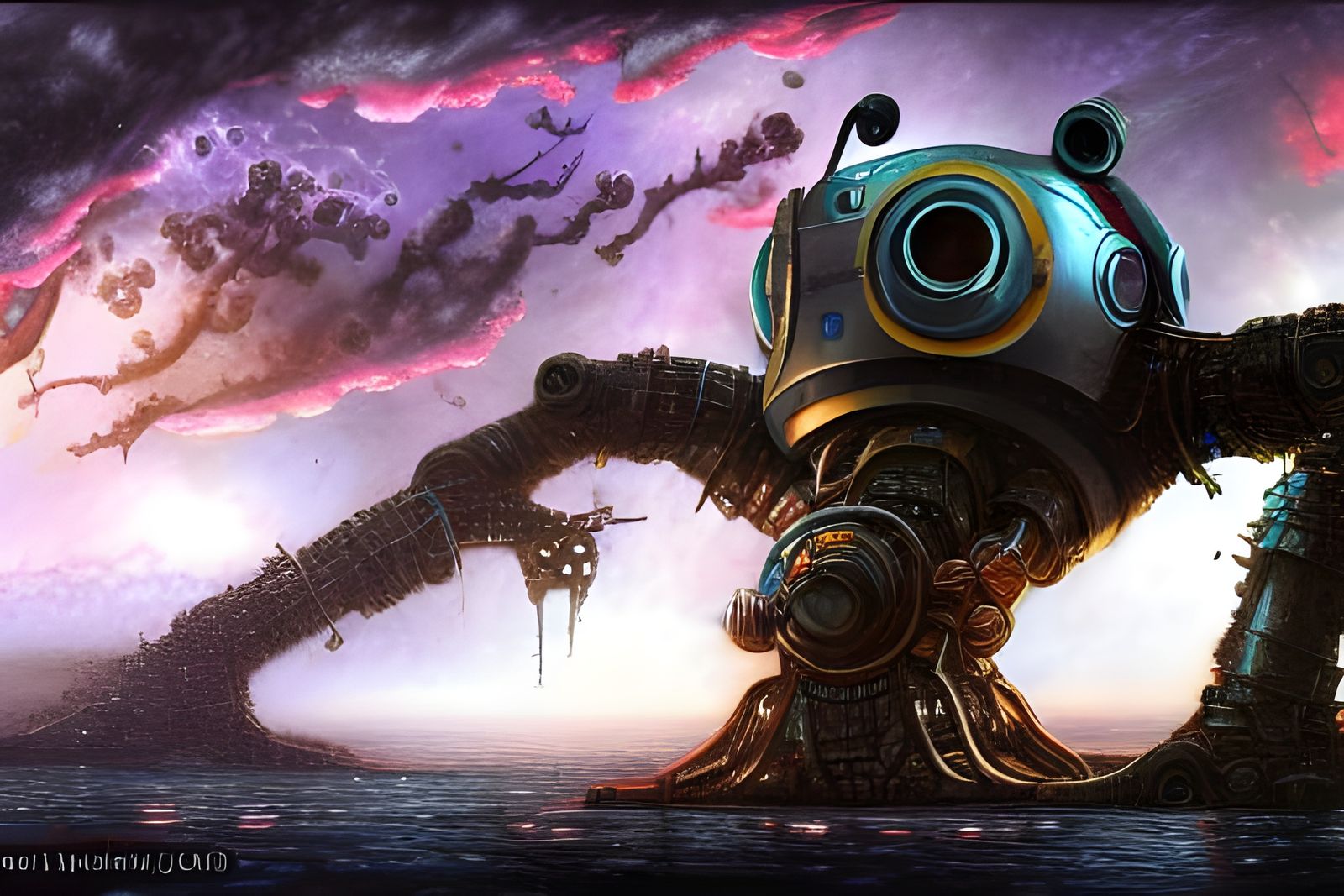 Cyber Mech Droid in Surreal Digital Art Style