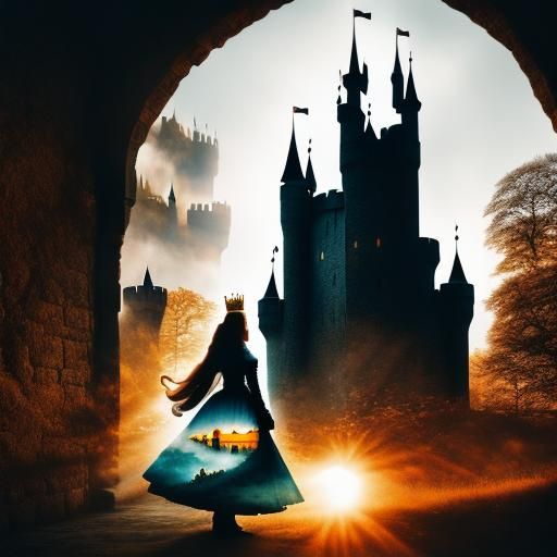 Princess Silhouette at Sunrise: Double Exposure Art