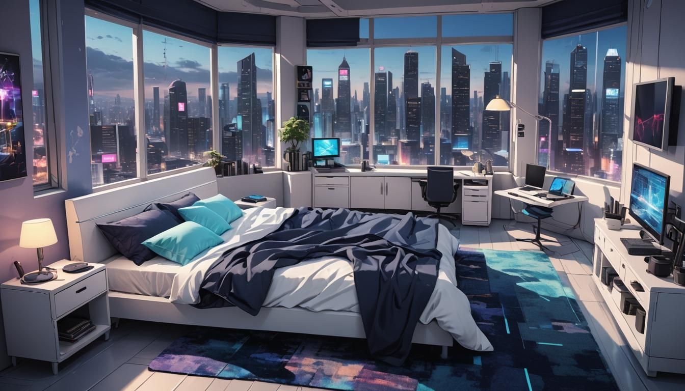 Cyberpunk Bedroom with City View