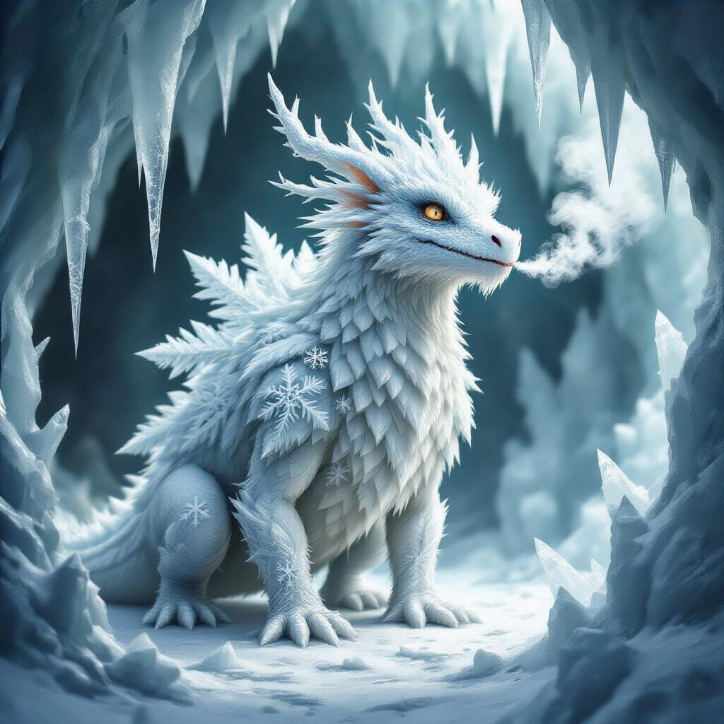 Wise Snowflake Dragon in Crystalline Cavern
