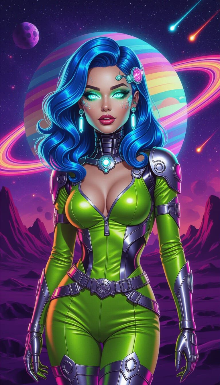 Retrowave Cyborg Portrait on Alien Planet