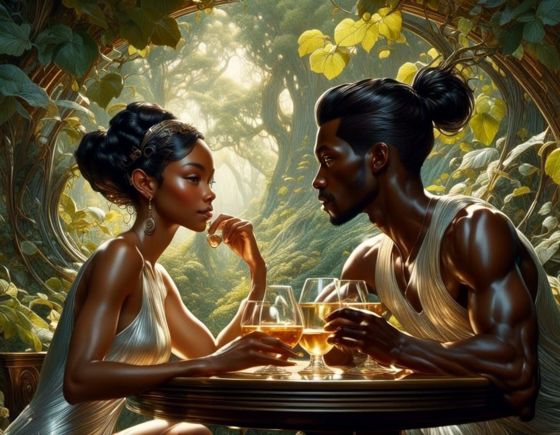 Enchanted Tavern Scene in Photorealistic Art Nouveau Style