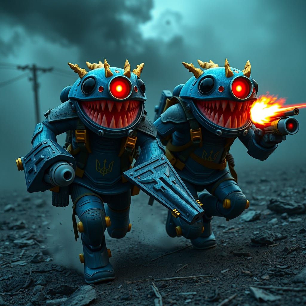 Cyberpunk Axolot Warriors in Royal Blue Armor