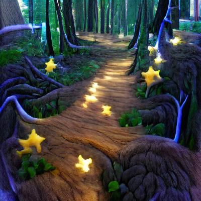 Enchanted Starlit Forest Path at Night