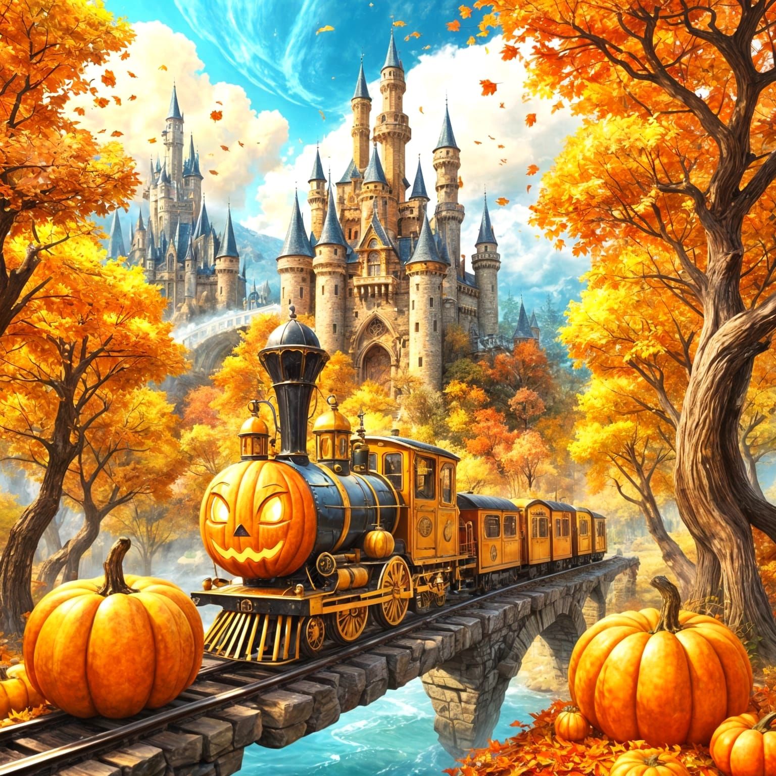 Autumn Caterpillar Train with Cozy Cats