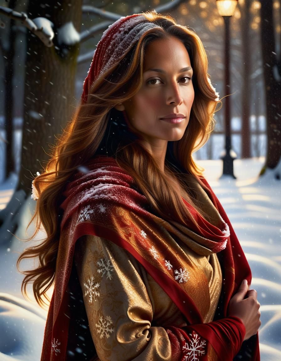 Renaissance Woman in Snowy Epic Landscape