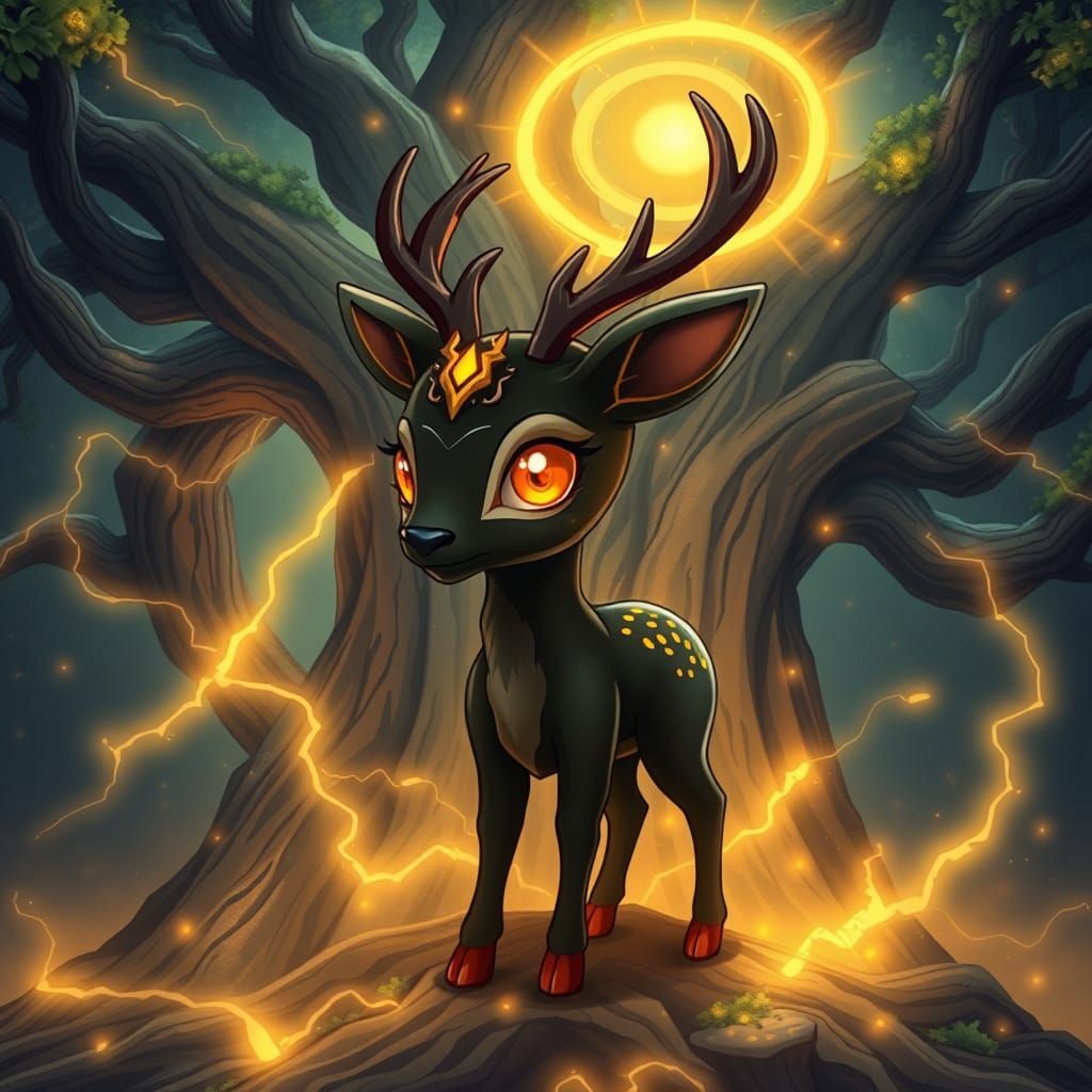 chibi golden eye dark deer