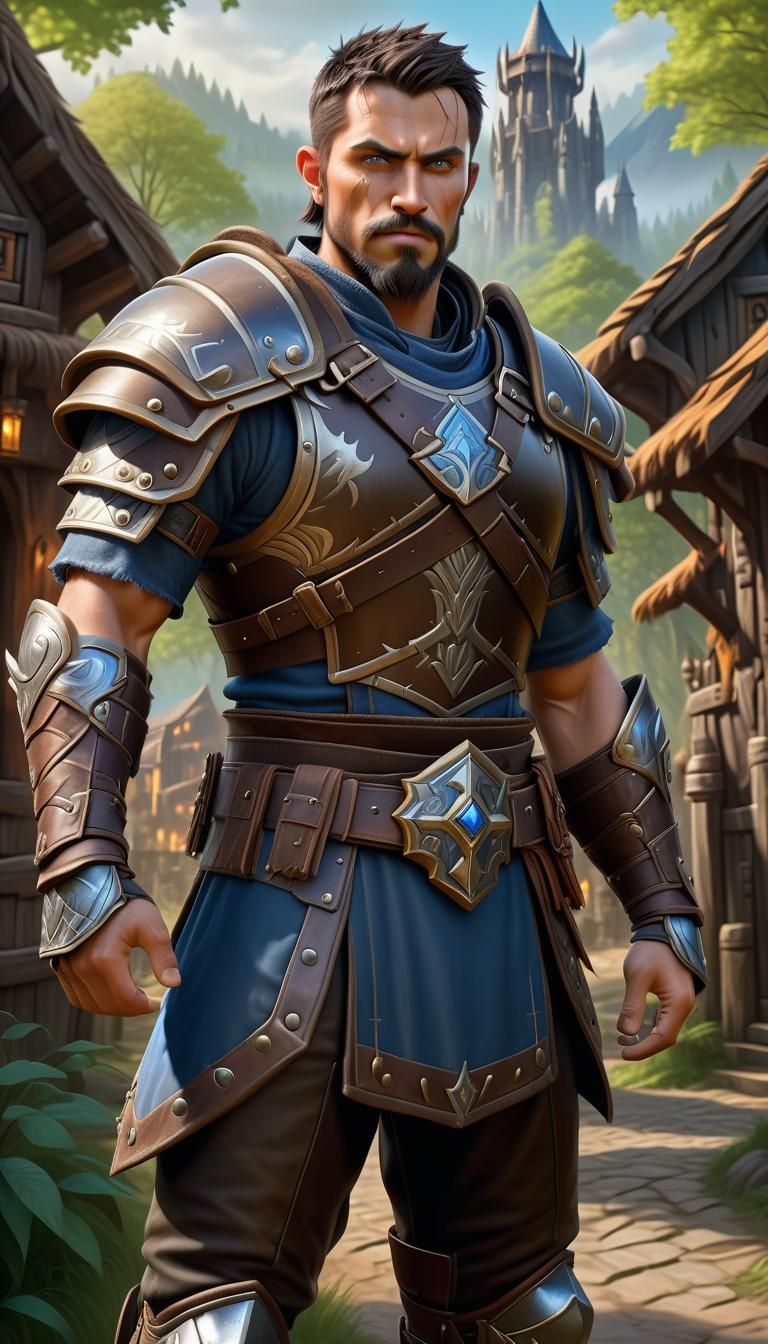 Young Warrior in Leather Armor, Warcraft Style